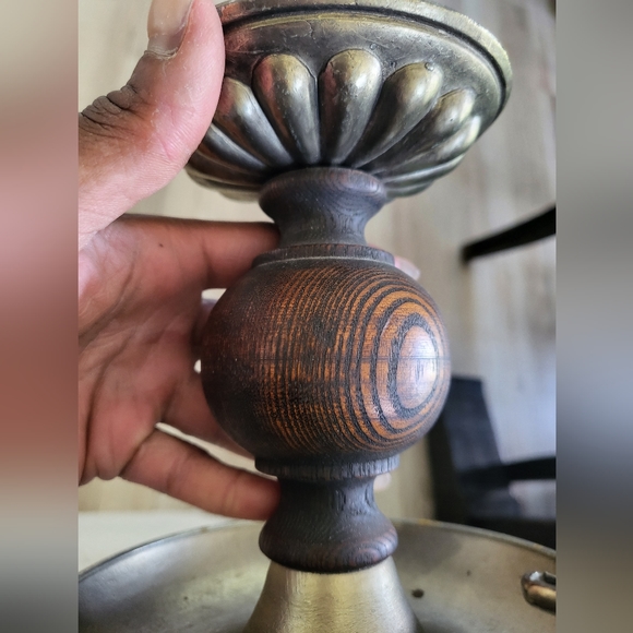 Vintage Brass Wood Candle Holder with Finger Ring Handle 6 1/4" - Picture 6 of 9